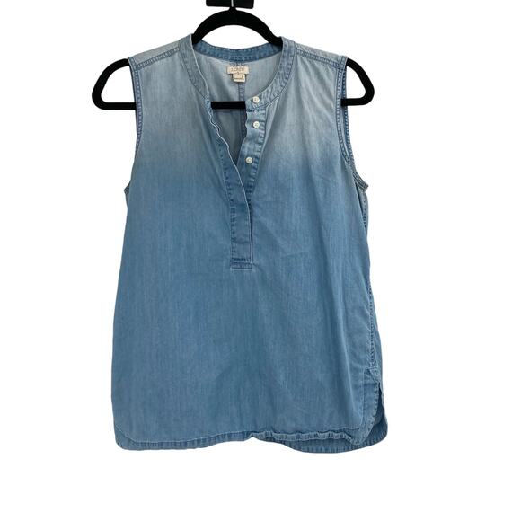J. Crew Chambray Ombré Sleeveless 1/2 Button Pop Over Coastal Casual 6 - Picture 1 of 9